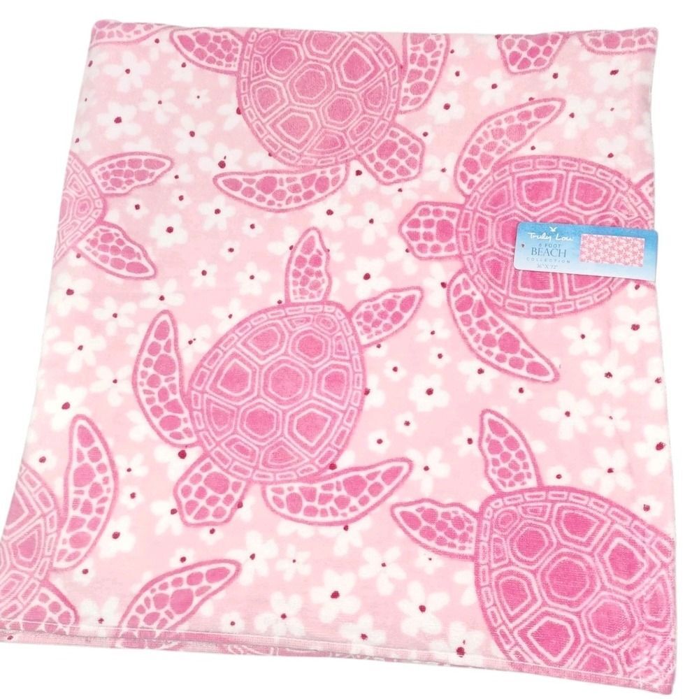 Truly‎ Lou Collection Oversize Cotton Spa Pool Beach Towel Turtle Pink 36x72in